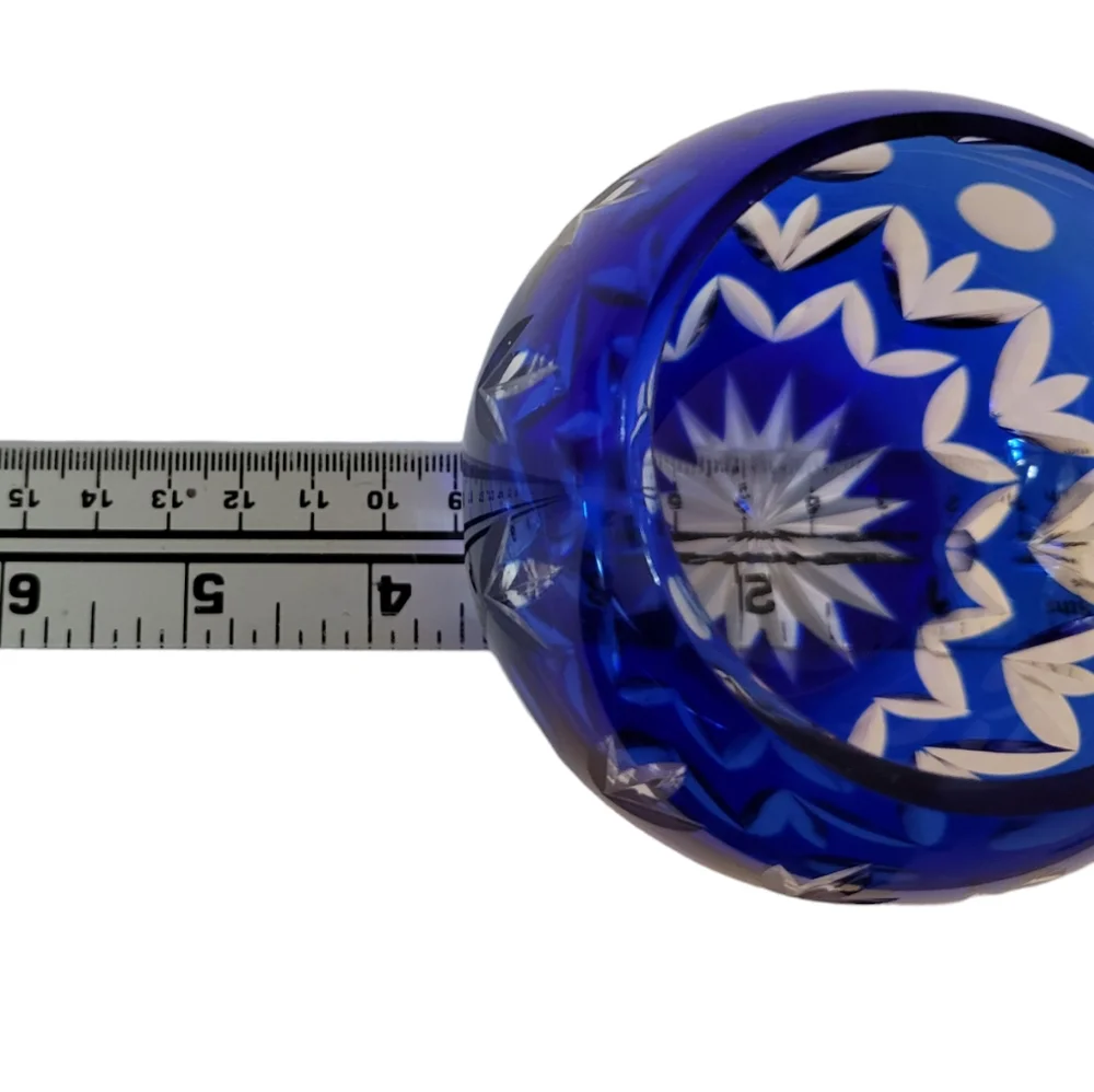 Cut to Clear Crystal Candle Holder Vase Royal Blue Clear